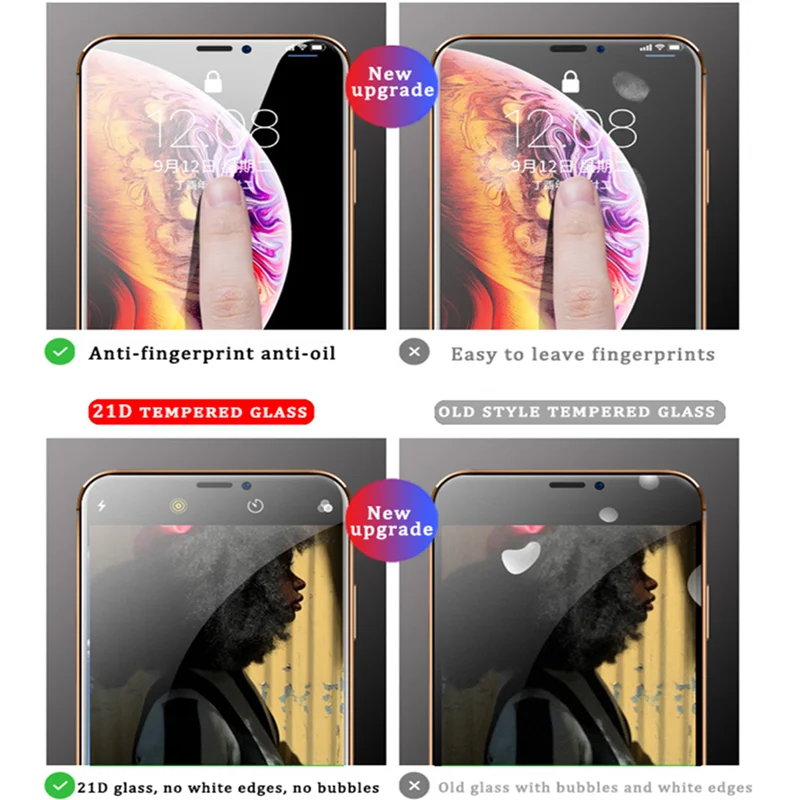 Защитное стекло 21D для iPhone X XS 6 6S 7 8 plus 11 Pro MAX XR Защитная пленка экрана|Защитные