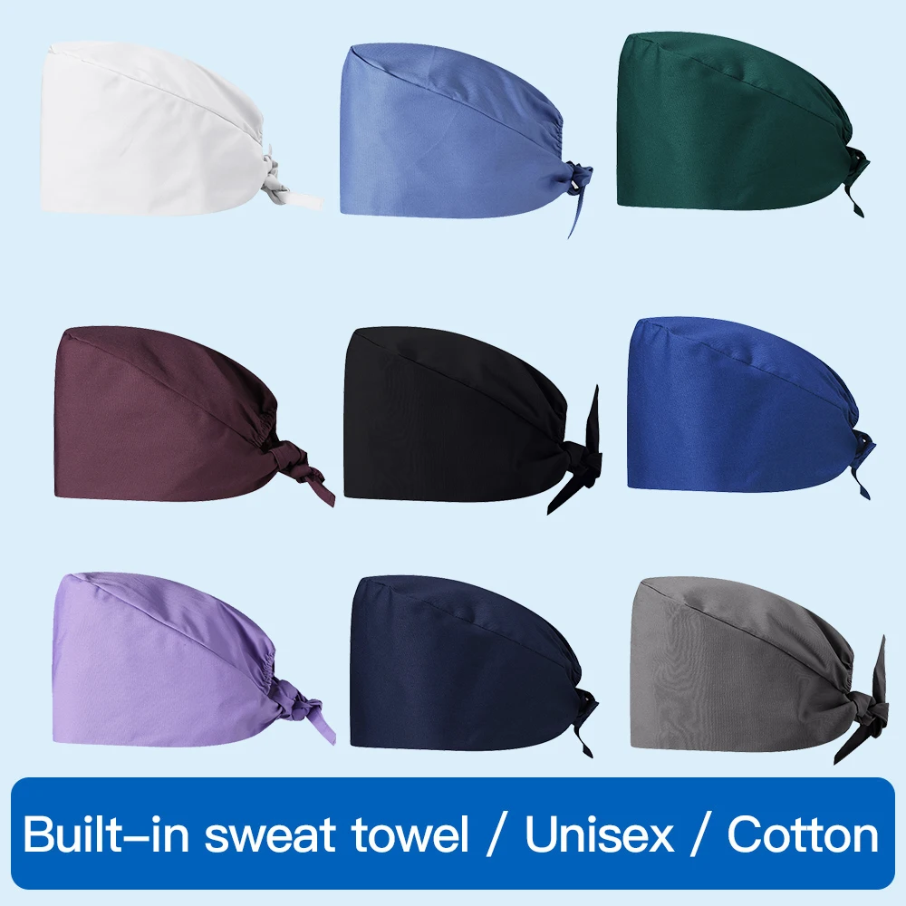 

doctor Solid color surgicals caps cotton cartoon printing Breathable laboratory pet shop doctor hat women's operating room hat