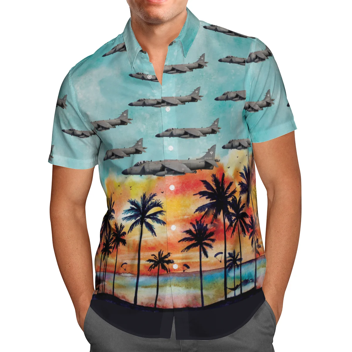 

Fighter Print Short Sleeve Shirts For Men Loose Cardigan Button Shirt Plus Size Hawaiian Style Summer 2021 Ventilated Shirt-35