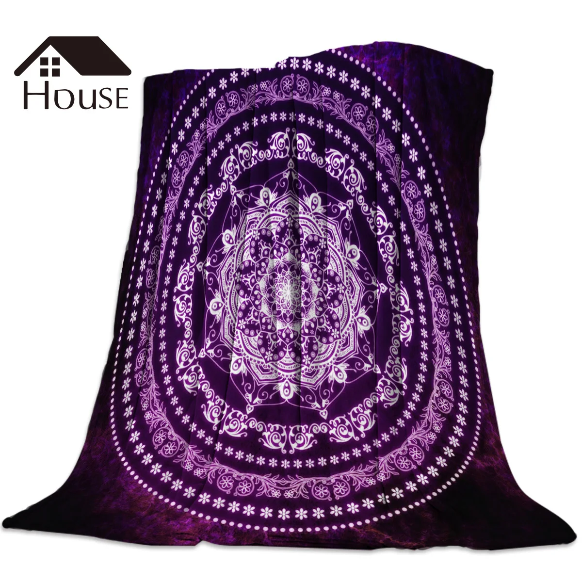 

Purple Glowing Soul Mandala Printed Nap Blanket Soft Comfortable Velvet Plush Blankets Warm Sofa Bed Sheets