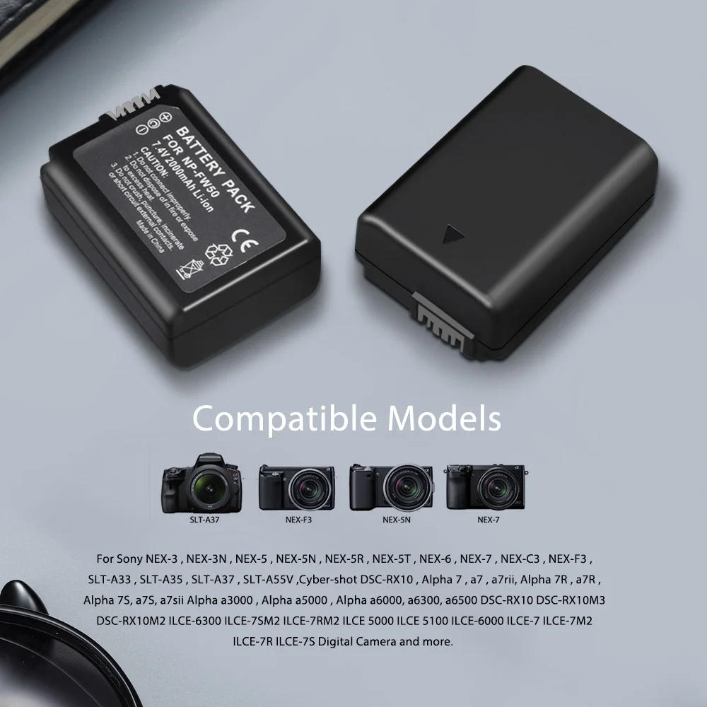 

NP-FW50 NPFW50 Battery 2000mAh 7.4V np fw50 batteria+LED Dual Charger for Sony a6500 a6300 A7SM2 RX10 II NEX-3 3N 5C 5T
