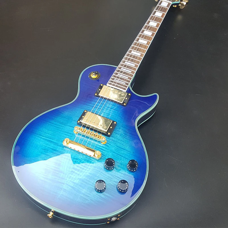 

Blue Burst Custom Electric Guitar Solid Mahogany Body Flamed Maple Veneer Rosewood Fingerboard Gold Hardware Free Shipping