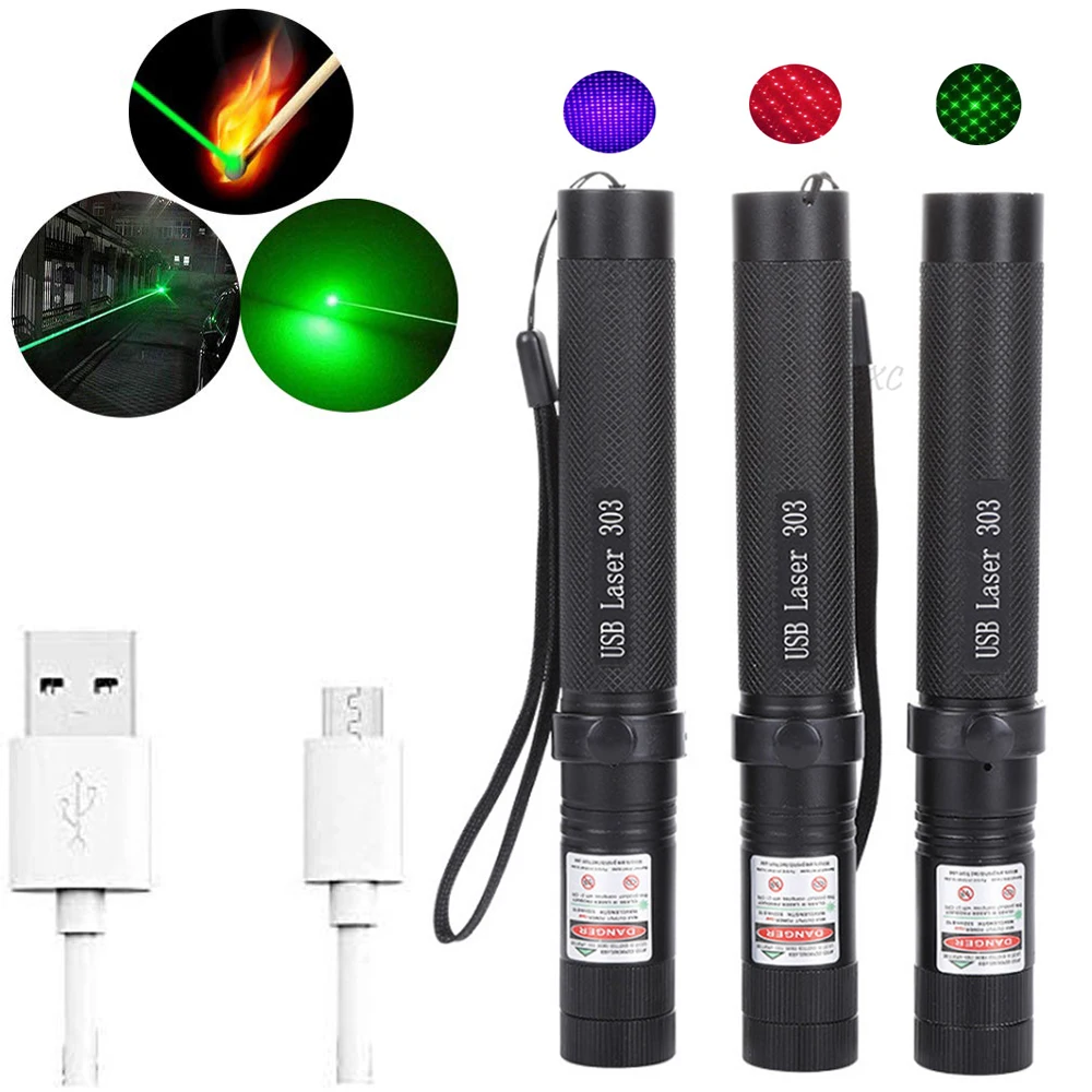

Laser Pointer Usb Green Laser Red Dot 10000m powerful laser that burn Adjustable Laser Focus 303 Pen Combination for Hunting