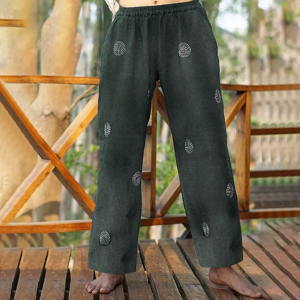 Джоггеры Женские повседневные свободные брюки в горошек из хлопка и льна длинные