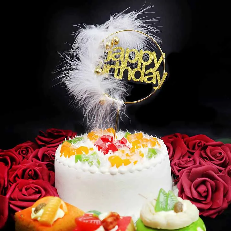 1Pc Happy Birthday Cake Toppers Gold Round Hearts Shaped Cupcake Topper Elegant Decorations Wedding Party Supplies | Дом и сад