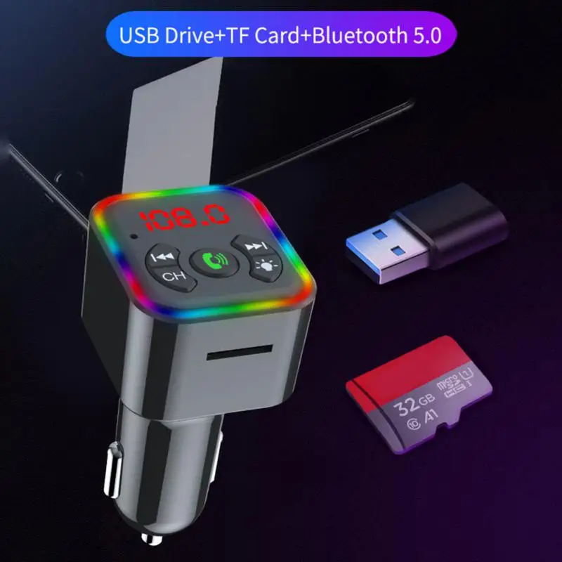 

Car Bluetooth Mp3 Atmosphere Light TF Card U Disk Compatible Bluetooth Mp3 Player Fm Transmitter Cigarette Lighter Car Charger