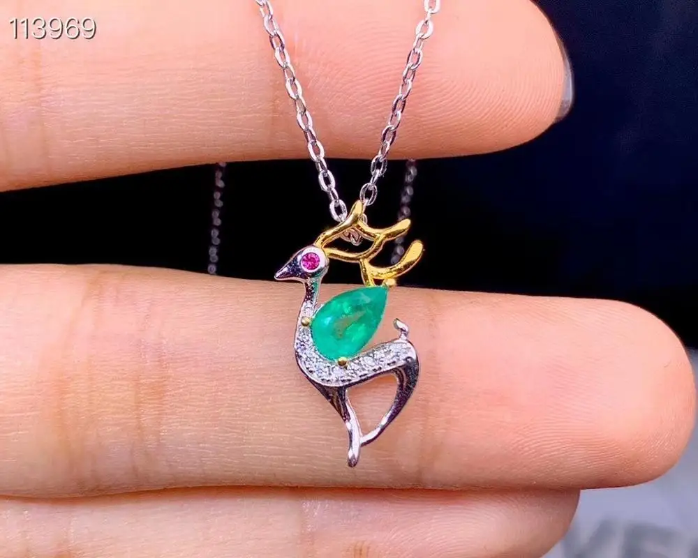Женское ожерелье из серебра 925 пробы с натуральным изумрудом|Подвески| |