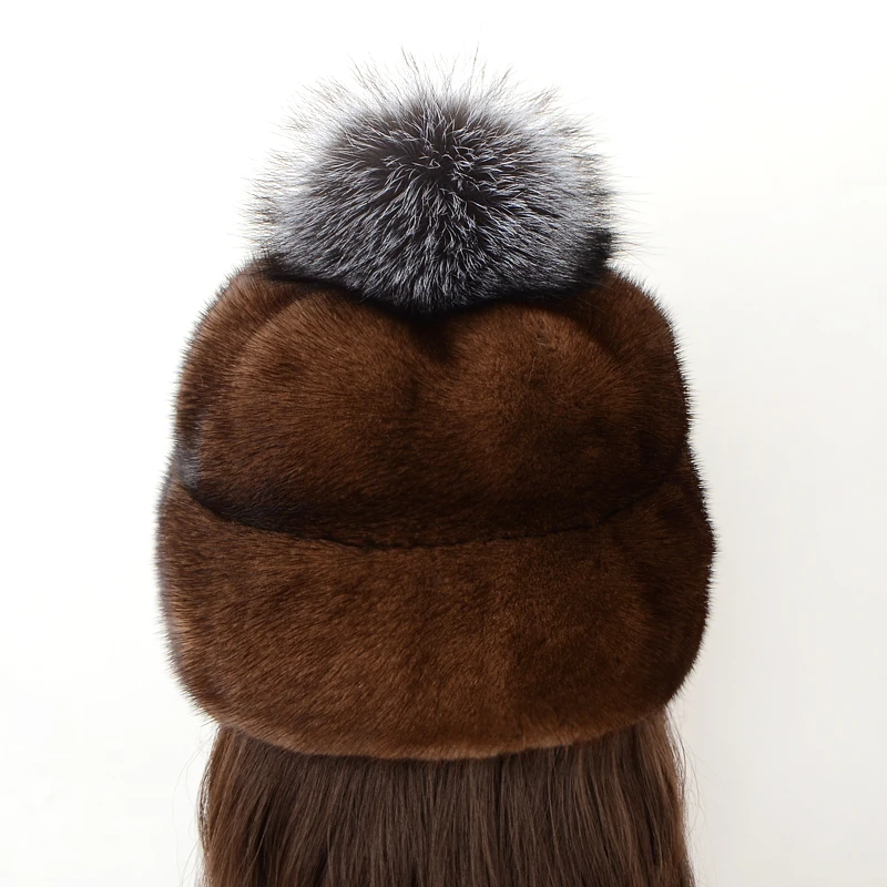 

Mink Hat Winter Women 2020 Ladies Knitted Beanie With Pom Pom Real Fur Fox Cap Female Fashion Pompon Bonnet For Women Drawstring
