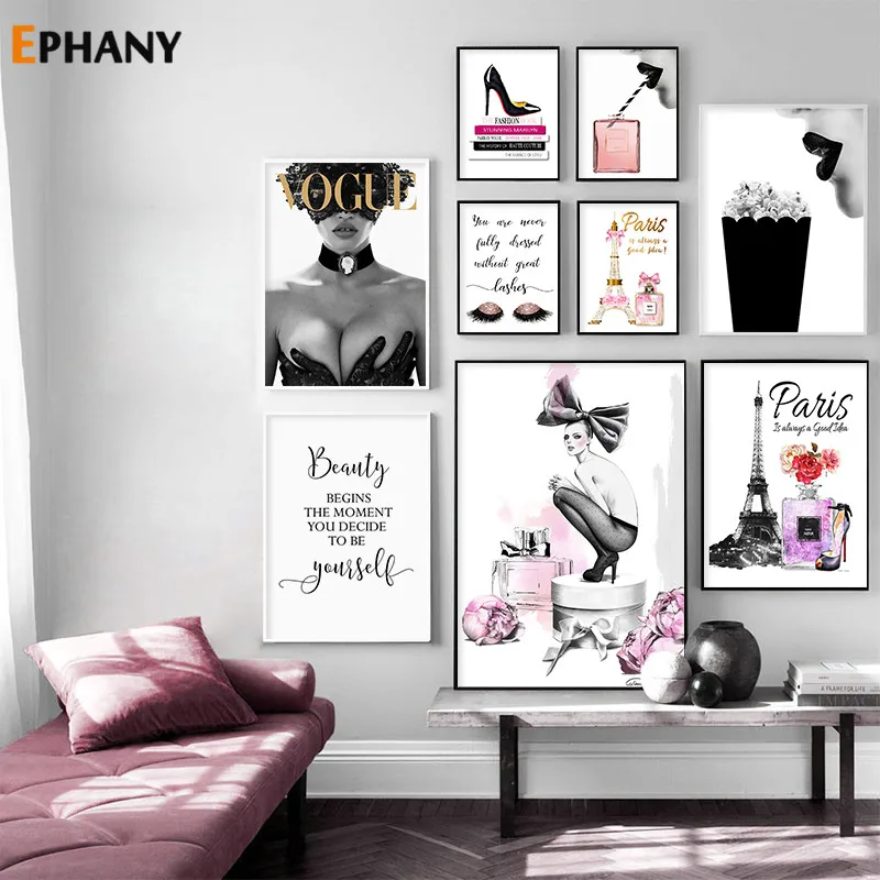 

Fashion Prints and Posters Sexy High Heels Women Wall Art Cover Magazine Canvas Painting Perfume Girls Room Decor Picture