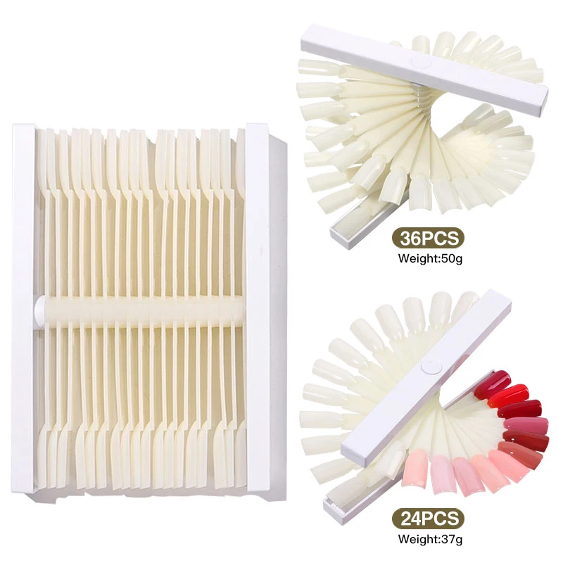 

24/36pcs False Nail Tips Color Card White Fan Finger DIY Nail Display Nail Art Practice Acrylic UV Gel Polish Manicure Tool