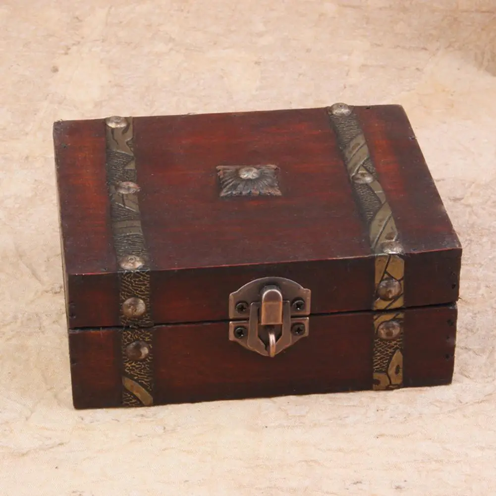 Retro Design Wooden Lock Catch Jewelry Gift Storage Box Container Sundries Organizer Large Capacity Jewelry Storage Case