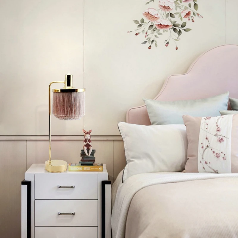 Современный светодиодный настольная лампа розовый с бахромой принцесса номер