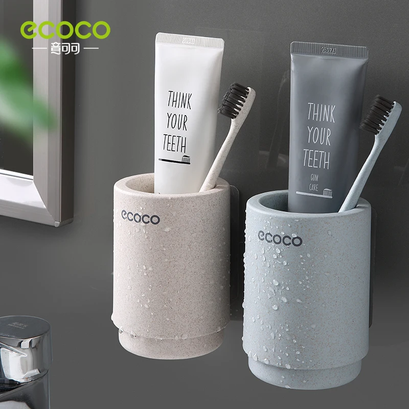 ecoco magnetic adsorption inverted toothbrush holder simple toothpaste storage rack with wash cup punch free bathroom sets free global shipping