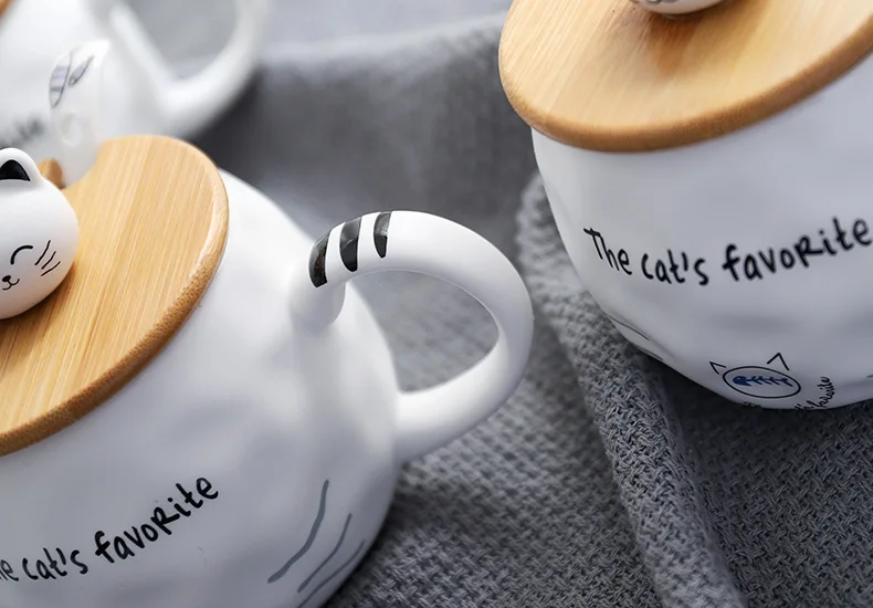 

"Cat's Favorite" Cute Kawaii Ceramic Mugs Cups with Lid Spoon Tea Coffee Children Girls Boys Milk School Home Drinkware