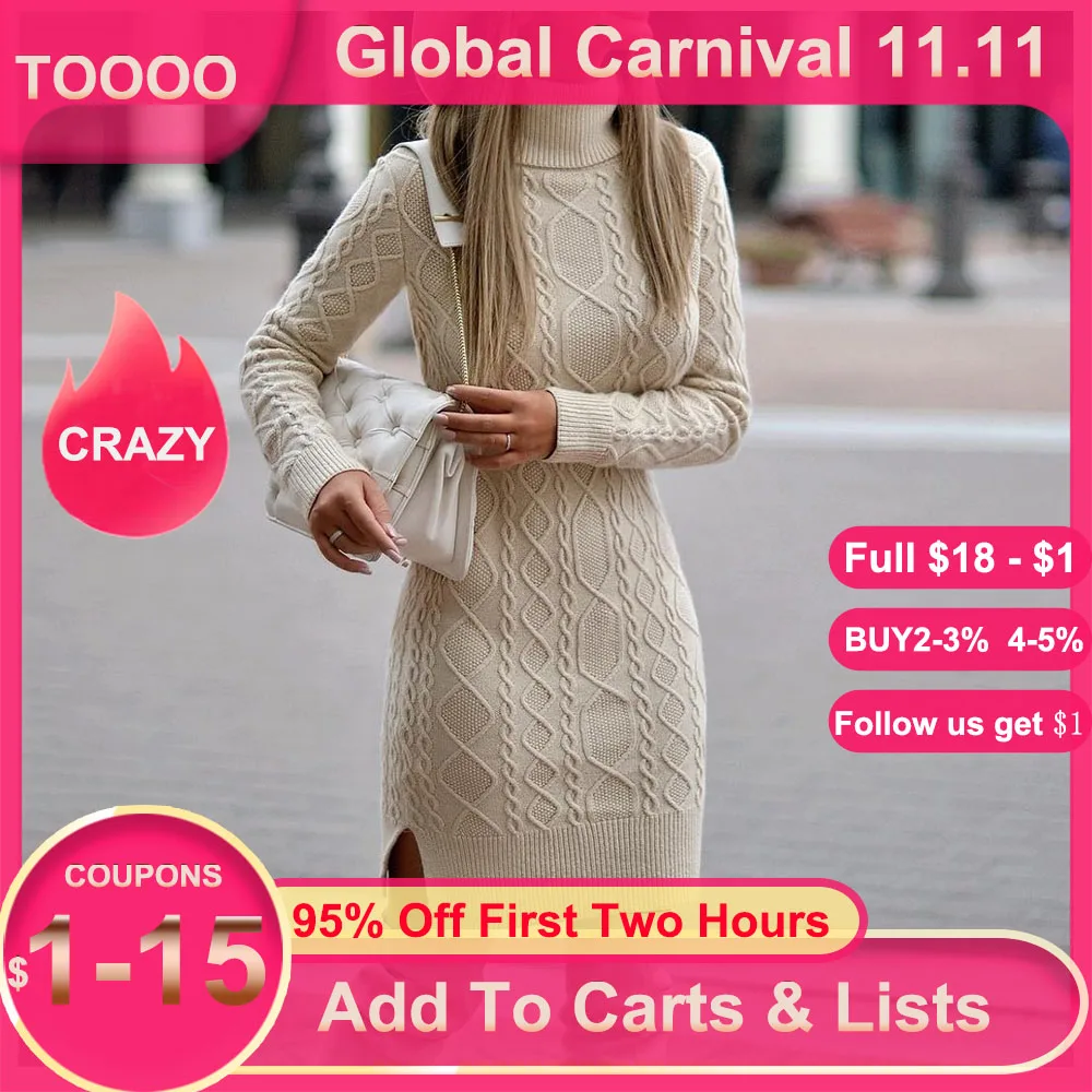 

Turtleneck Knitted Sweater Dress Women Winter Pullover Fashion Warmness Casual Long Sleeve Jumper Sweaters Bodycon Short Dresses