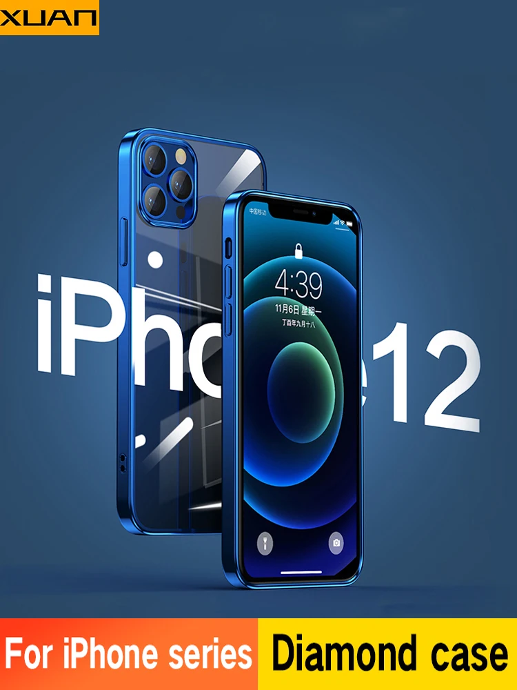 Роскошный прозрачный чехол из ТПУ с квадратной рамкой для iPhone 12 11 Pro Max Mini X XR XS 7 8 Plus