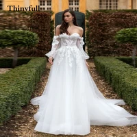 thinyfull simple a line wedding dresses 2021 sweetheart lace appliques flower tulle beach mariage gowns princess vestidos boda