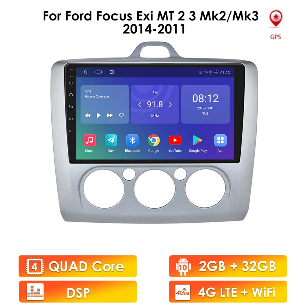 

Автомагнитола 2 Din, мультимедийный проигрыватель с Android 10, GPS, Wi-Fi, USB, для Ford Focus EXI, MT 2, 3, Mk2, Mk3, 2004, 2005, 2006, 2007, 2008 -2011