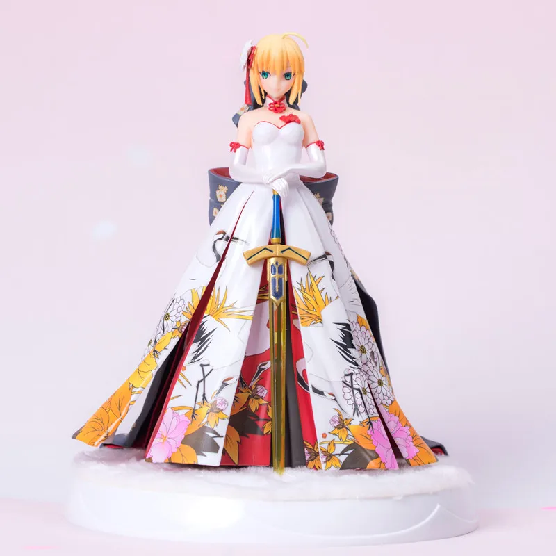 

26cm Anime Fate / stay Night Saber Kimono White Dress PVC Action Figure collectible Model Toys for Children Birthday Gift