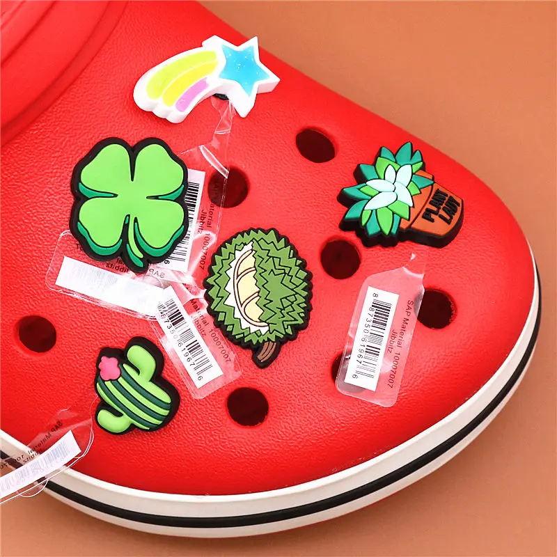 Single Sale Original Shoe Decoration Cute Cactus Clover Meteor Durian PVC Shoe Charms Accessories for Croc Buckle Jibz Kids Gift