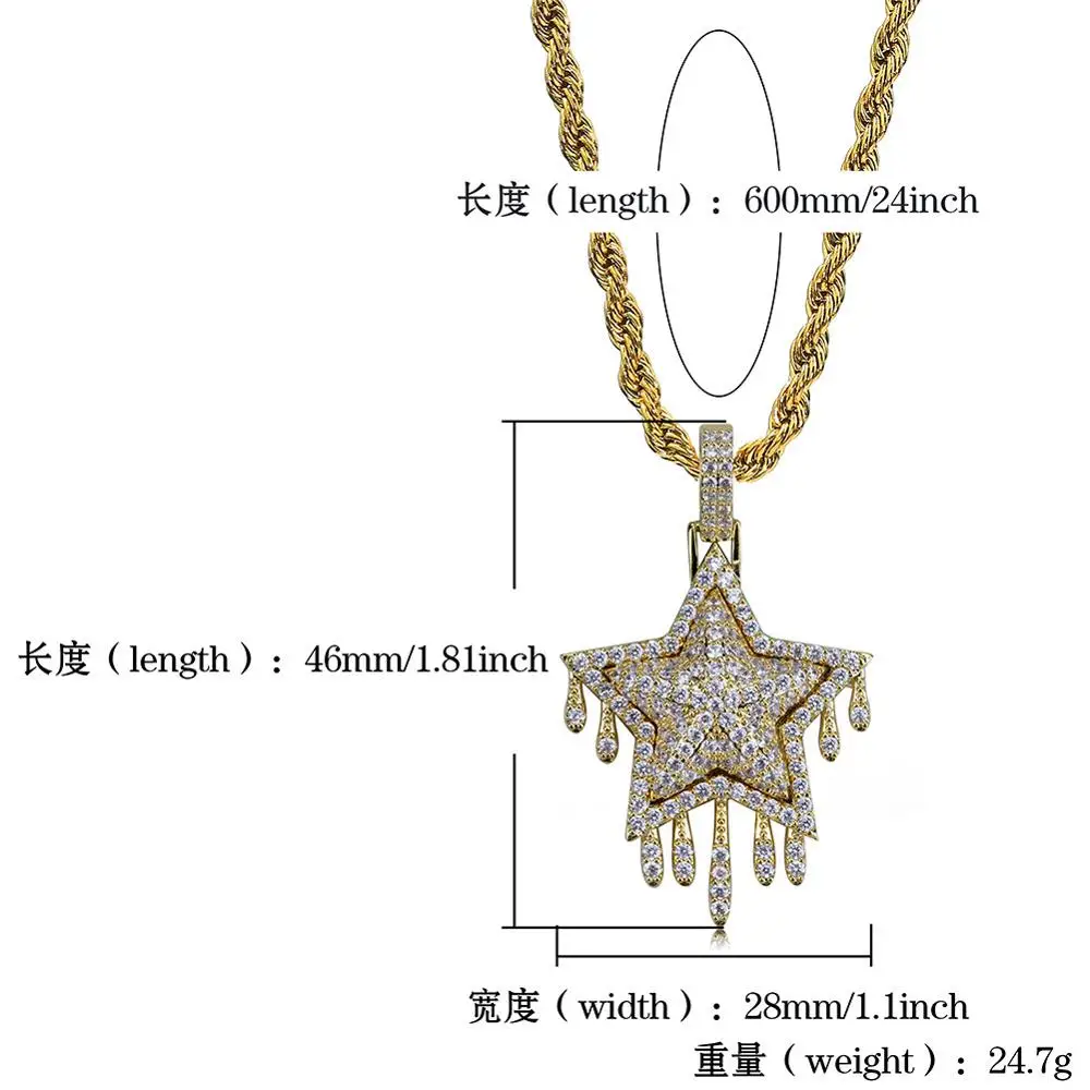 Цепочка с подвеской в виде звезды стиле хип-хоп фианитом | Украшения и аксессуары
