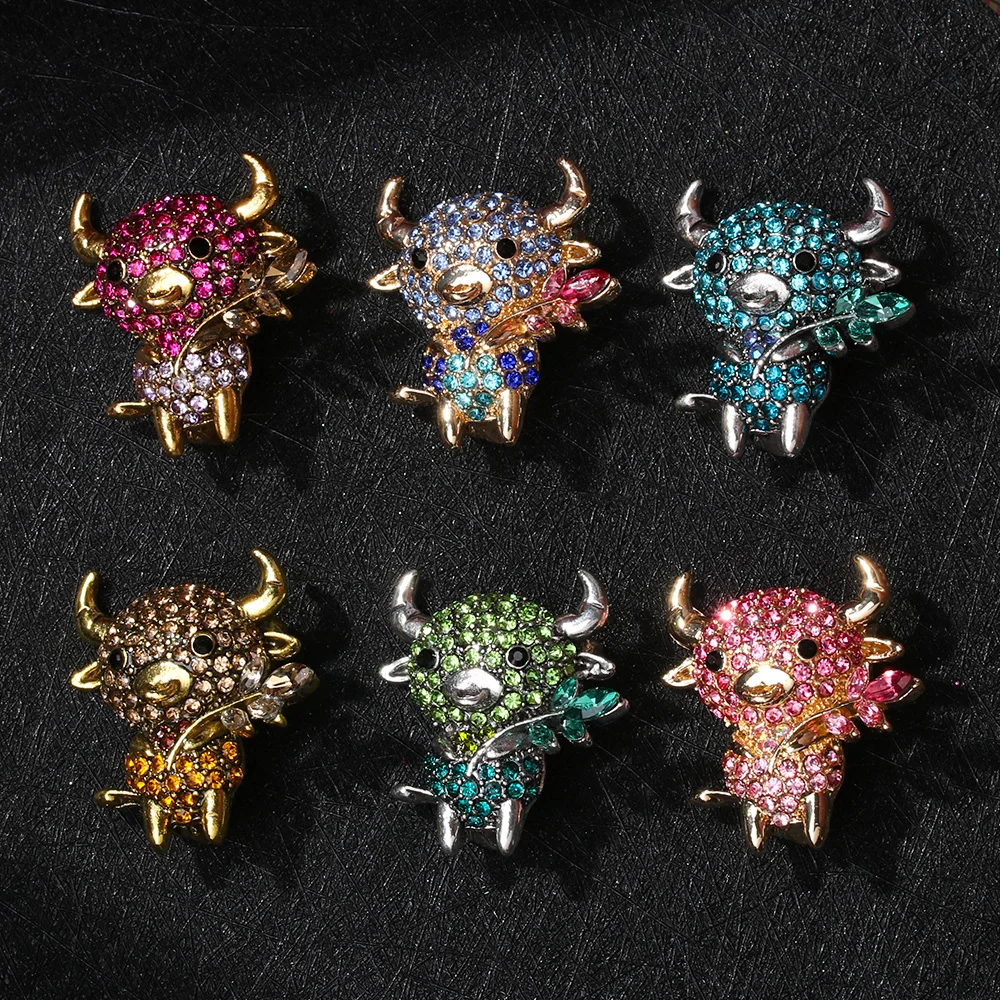 1 шт. Стразы милые эмалью с изображением коровы броши для женщин китайский быка