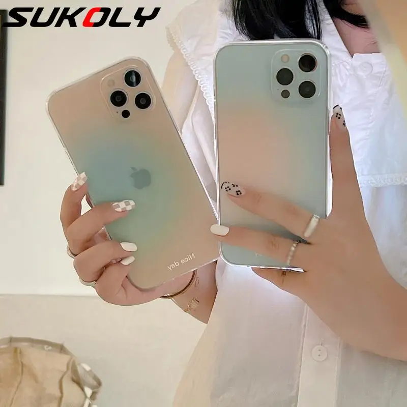 

For iPhone 12 Pro Max 11 XS Max XR X 8 7 Plus SE 2020 Camera Lens Protective Cover Square Gradient Smudge Silicone Phone Case