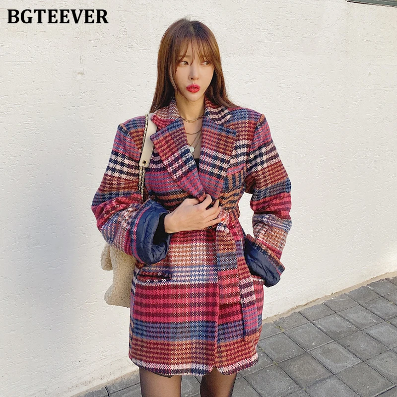 BGTEEVER женское модное шикарное клетчатое пальто с зубчатым воротником однобортное