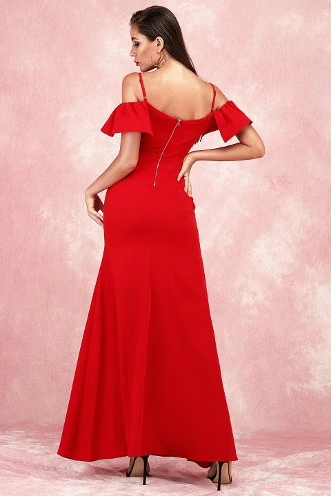 

Celebrity Party Dress Wedding Night Club Fashion Women Sexy Long Dresses Elegant Red Slash Neck