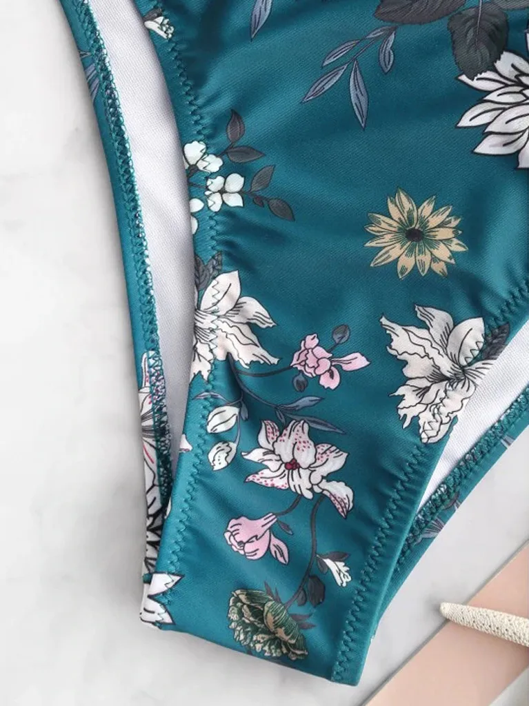 

Women's Print Bandage Bandeau Bikini Set Push-Up Padded Swimwear Two Piece Swimsuit Beachwear High Leg Cut Strapless Biquini