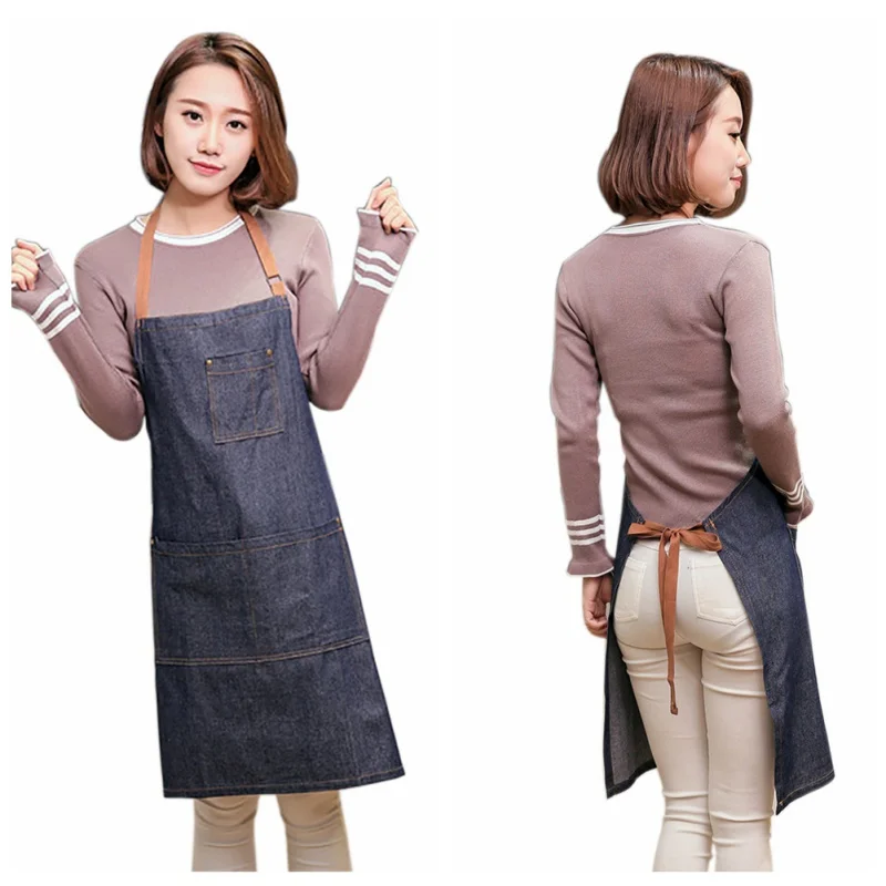 

100% cotton Hot Antifouling Aprons Unisex Uniform Denim Cowboy Simple Chef Cooking Aprons for Women Kitchen Apron