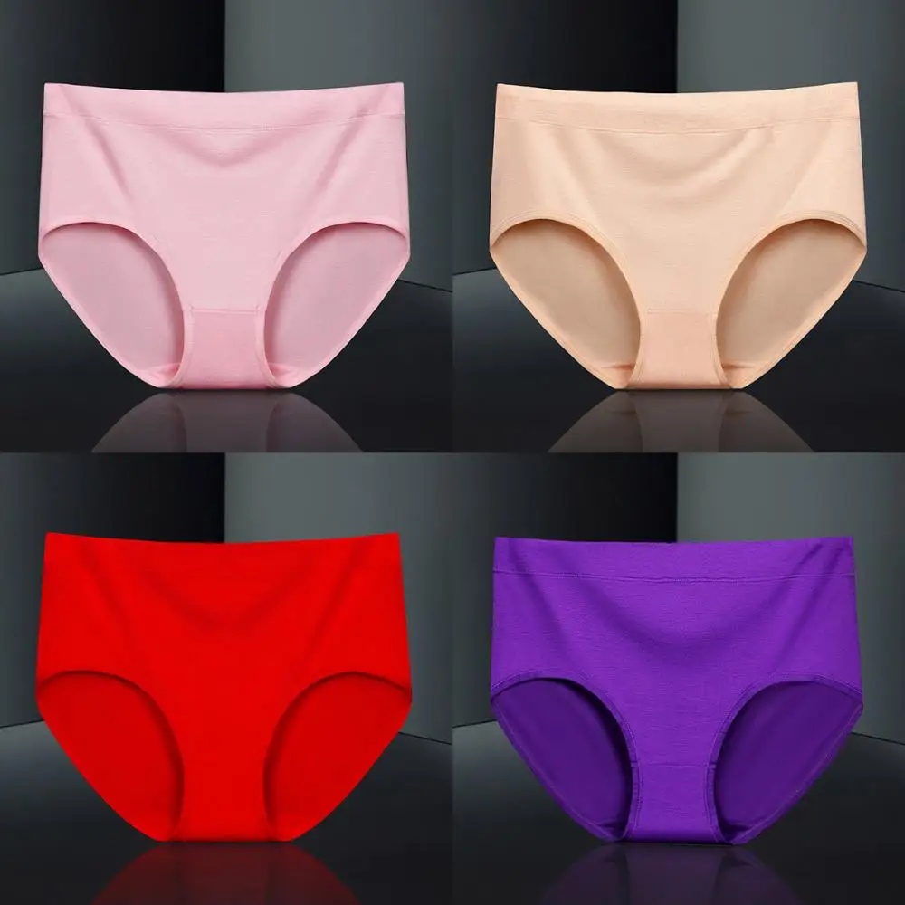 

4Pcs Women's underwear modal plus size fat female panties breathable middle waist ladies lingerie solid color hip lift seamless
