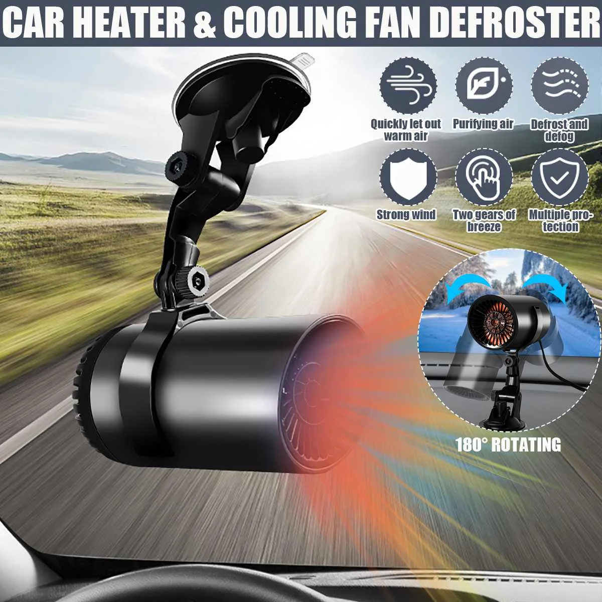 

Портативный автомобильный обогреватель с быстрым нагревом, 12 В, 350 Вт, 2 в 1, демистер, автомобильный обогреватель, вентилятор для лобового ст...