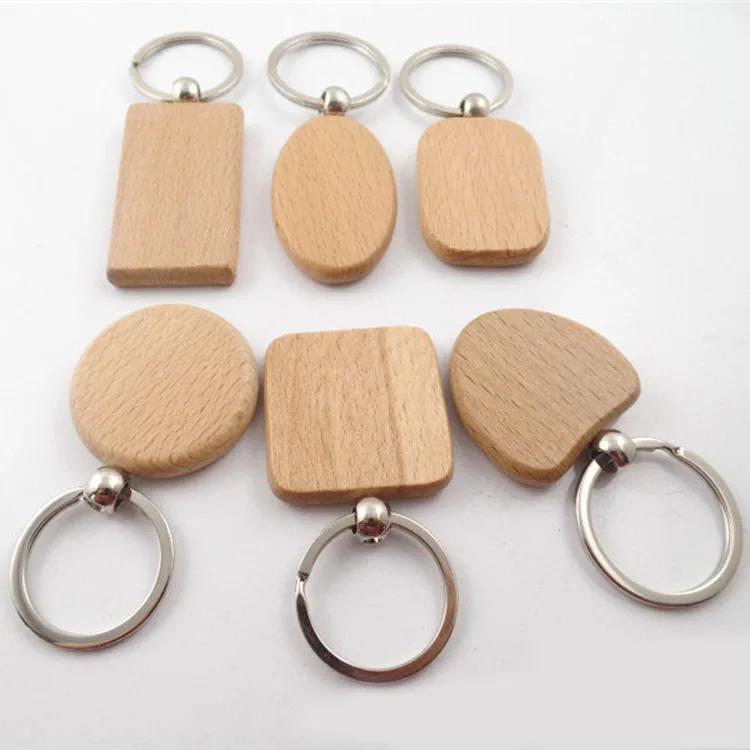 

15PCS/Lot Wooden Blank Round Rectangle Key Chain DIY Promotion Pendant Wood Keychain Tags Promotional Keyring Party Gift Jewelry