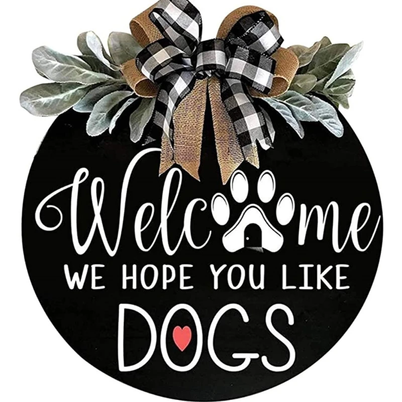 

Dogs/ Cats Wel-come Door Wreath 11.8x11.8 inches Premium Greenery Wreath Decorative Hanging Signs for Wall and Door