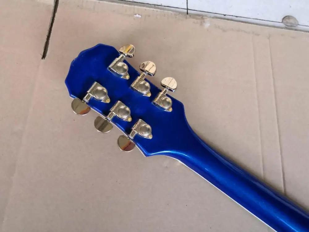

free shipping New F hole body Jazz blue guitar Hollow body Electric Guitar In stock 11