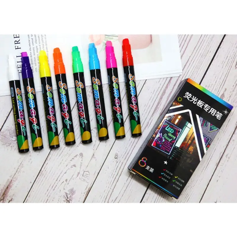 

8 Colors Highlighter Fluorescent Liquid Chalk Marker Neon Pen For LED Writing Board Blackboard Glass Painting Graffiti Office
