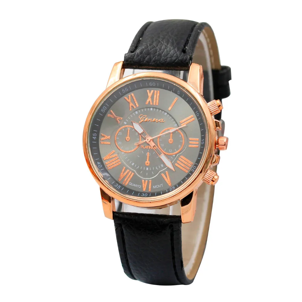 

Plush Vogue Pretty gold women watches bracelet Women's Geneva Roman Numerals Faux Leather Analog Quartz Watch