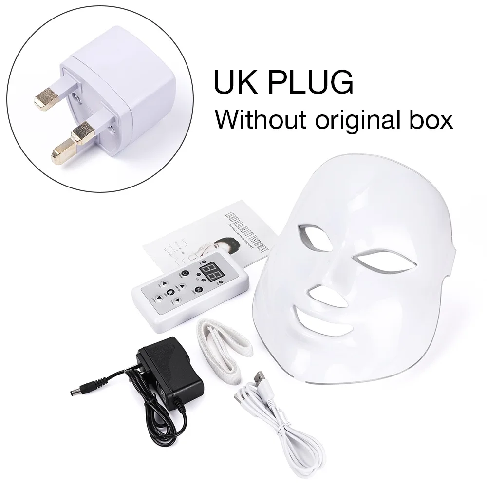 No box 240V UK Plug 7 цветов фотонная фототерапия светодиодный светильник для лица Уход за кожей омоложение морщин удаление акне уход за лицом спа-инструмент 30 - Цвет: No box 240V UK Plug