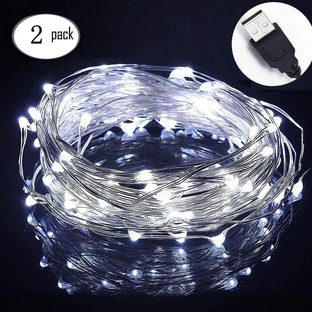 

[2 Pack]10m 100 LEDs Micro silver Wire Waterproof LED String Fairy Lights Indoor Outdoor Starry String Light DIY Decor