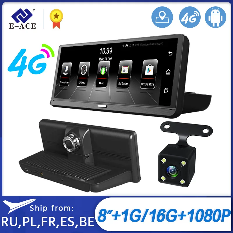 E-ACE E14 Автомобильный видеорегистратор 4G Android Dash Camara 8 0 дюймов GPS навигация Dashcam ADAS