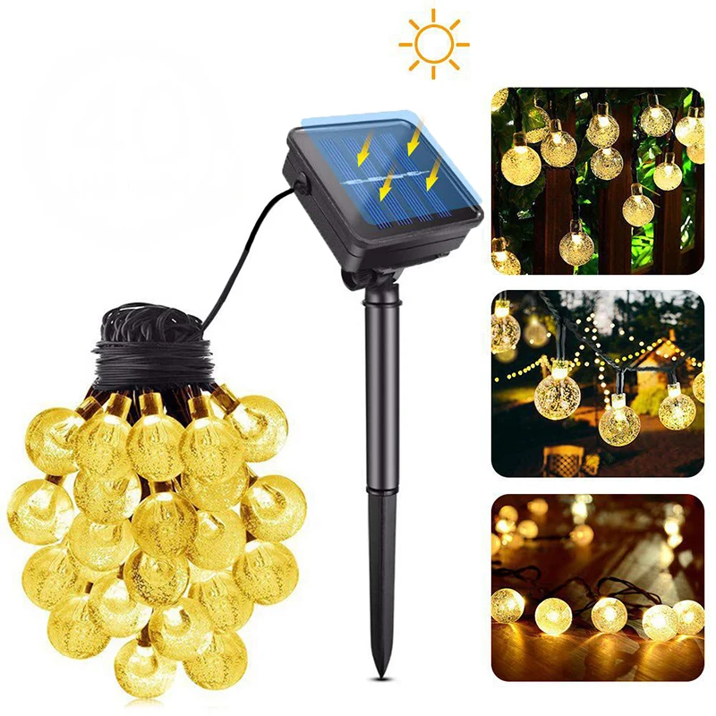 

Празднисветильник светодиодная гирлянда на солнечной батарее, уличная лампа с хрустальными шариками для сада, двора, декор для рождественс...