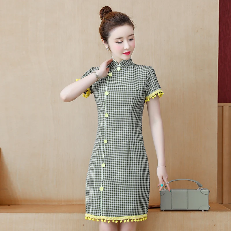 Улучшенный плед Cheongsam для молодых девушек в стиле ретро В китайском Стиль
