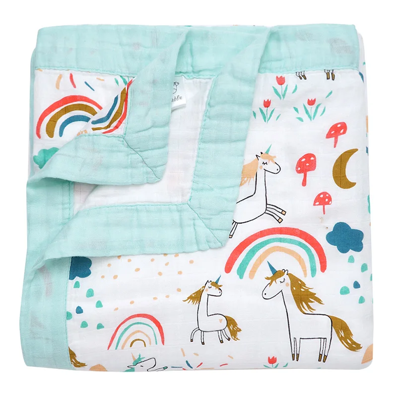 Rainbow unicorn Muslinlife детские одеяла для новорожденных пеленать 4 слоя бамбуковые хлопковые подгузники из муслина многофункциональное детское банное полотенце дропшиппинг Infantil - Цвет: Rainbow unicorn