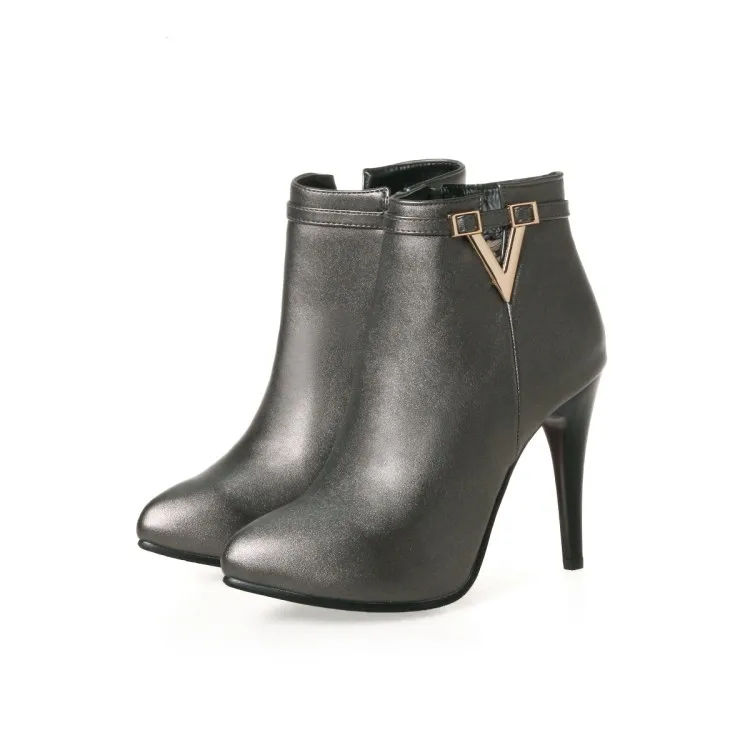 Big Size Maɺm Short boots Pure color Metal decoration Pointed Boot barrel High heel | Обувь