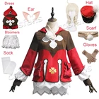 Цельный Комплект для косплея Genshin Klee, Шапка, очки, перчатки, шорты, костюмы для девочек, игровые комплекты, проектная форма, платье