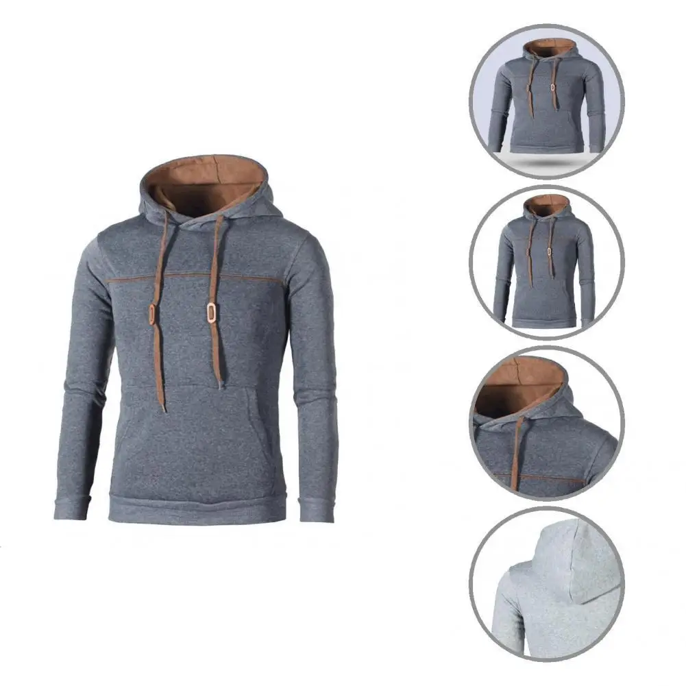 

Sweatshirt Drawstring Male Comfy Pure Color Ribbed Cuff Hoodie Men Hoodie for Vacation