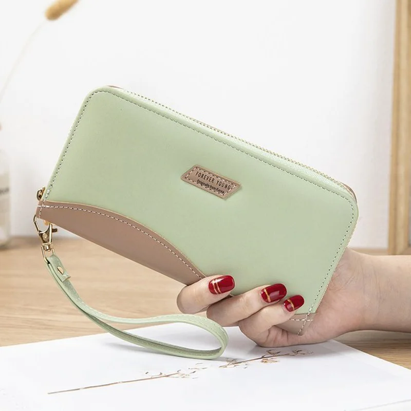 Candy Color PU Leather Long Women Wallet High Quality Stitching Change Purse Card Holder Bags Cell Phone Zipper Wallet