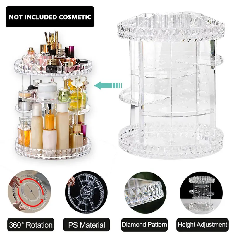 Вращающийся на 360 градусов контейнер для хранения косметики Прозрачный Женский