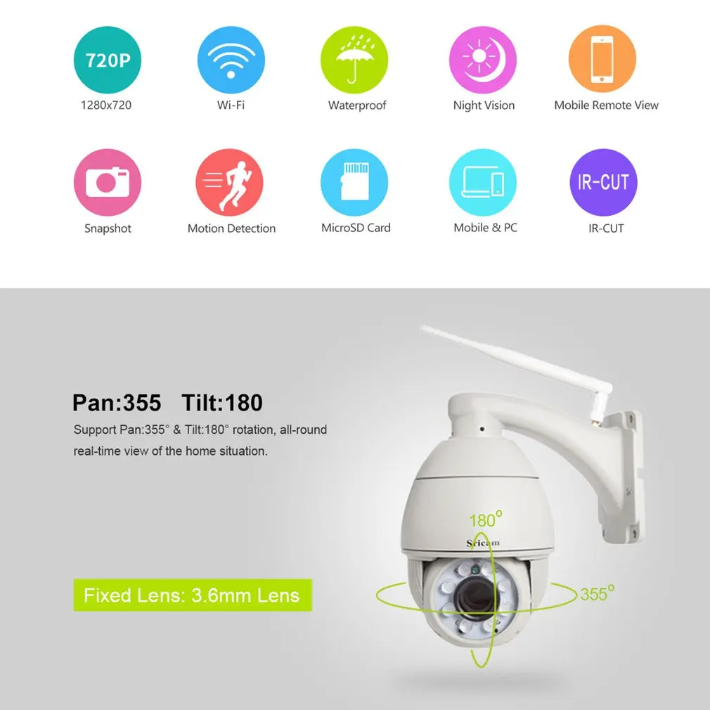 Sricam SP008B 720P Wi-Fi ip-камера беспроводная наружная охранная CCTV удаленный мониторинг и сигнализация Водонепроницаемая камера